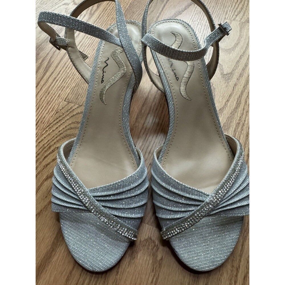Nina Silver Slingback Sandals Women’s Size 8 EU 38 Dressy Wedding Bridal Sparkly